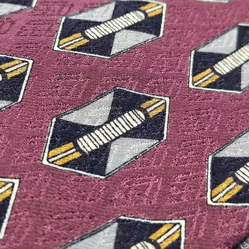Robert Talbott Silk Tie Burgundy Red Geometric LONG Jacquard‎ Handmade USA